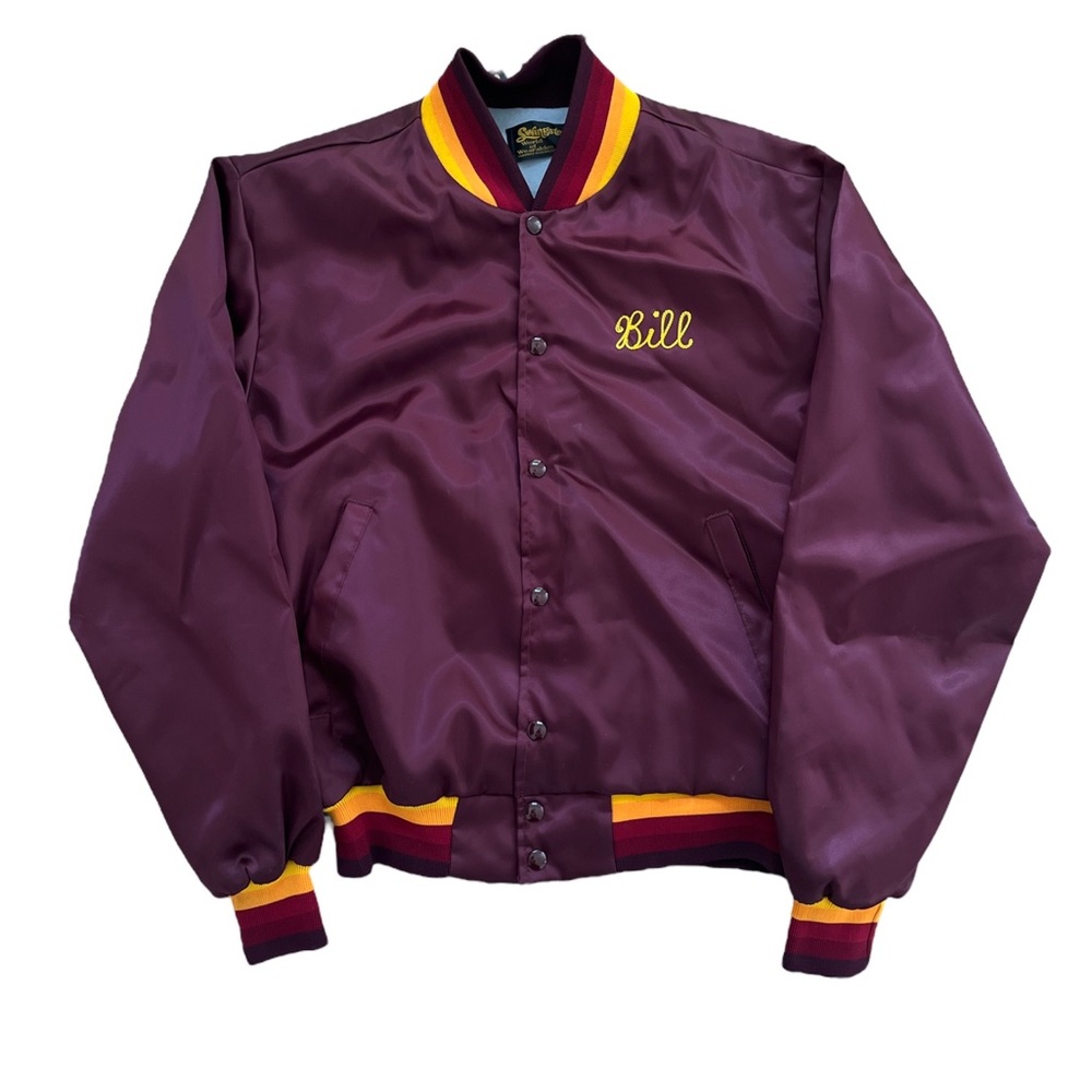 Vintage Swingster Trucker Maroon Snap Satin Chain Stitched Jacket Mens Large